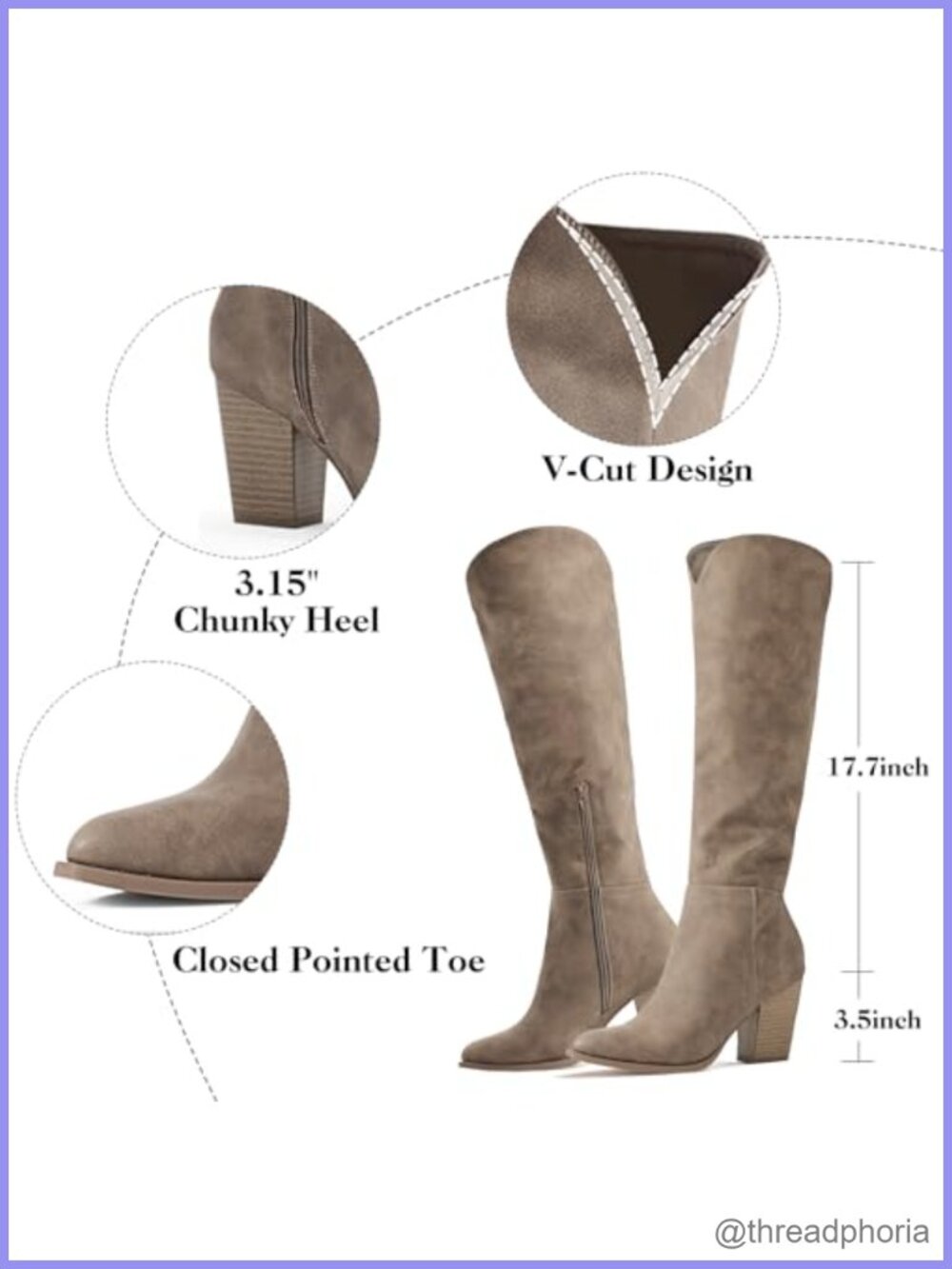 Faux Leather Knee High Western Boots Pointed Toe Tall Fashion Boots - Picture 3 of 6